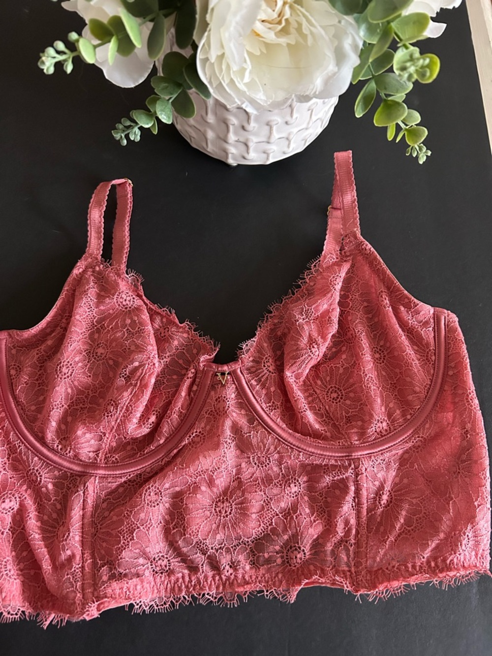 Victoria’s Secret Unlined Lace Longline Bralette - Dusty Rose- 38D